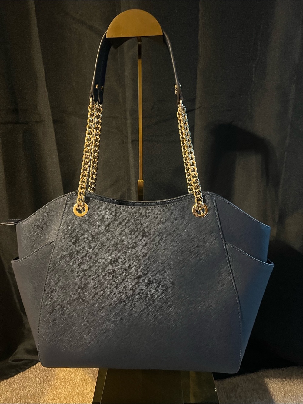 Michael Kors Navy Saffiano Leather Shoulder Tote with Gold Hardware - Picture 2 of 16